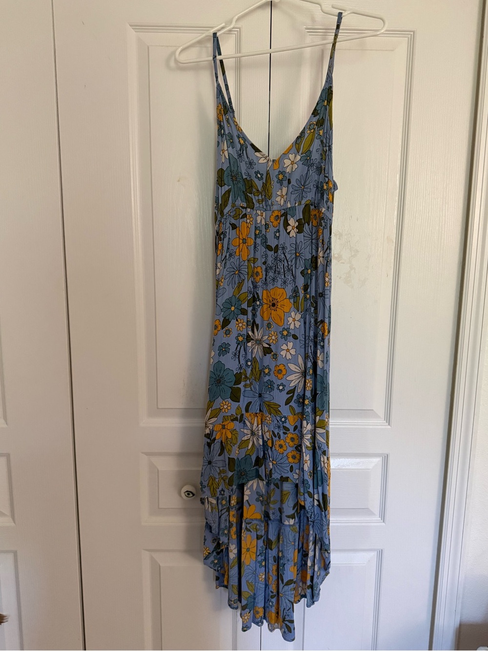 Angie Blue Floral Spaghetti-Strap Maxi Dress